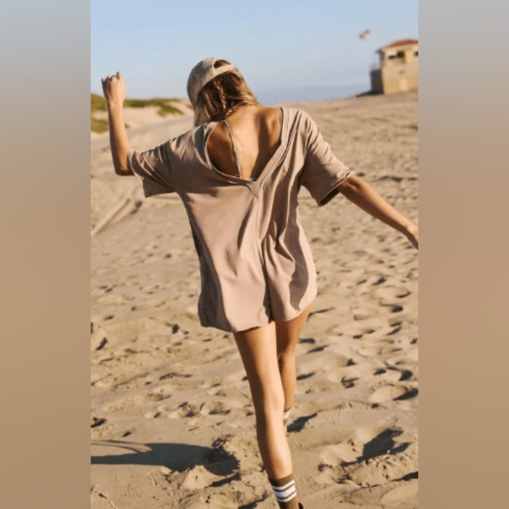 ❣️🪷NWT Free People FP Movement Hot Shot Romper in Mocha Latte, S🌙